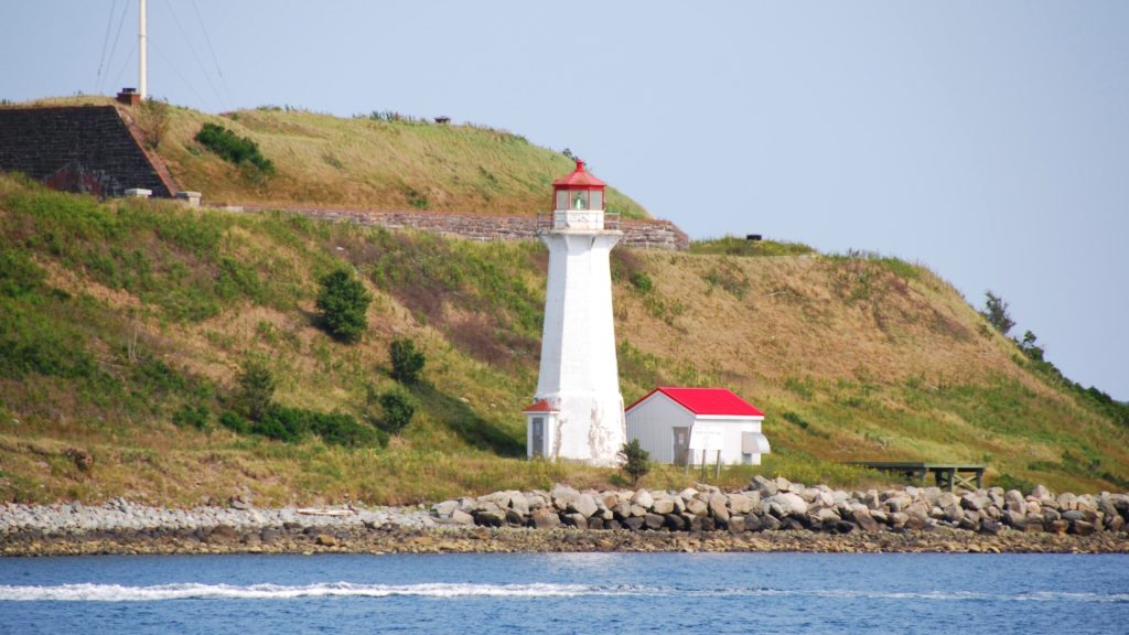 Georges Island National Historic Site lighthouse and fortifications in Halifax Harbour, Nova Scotia