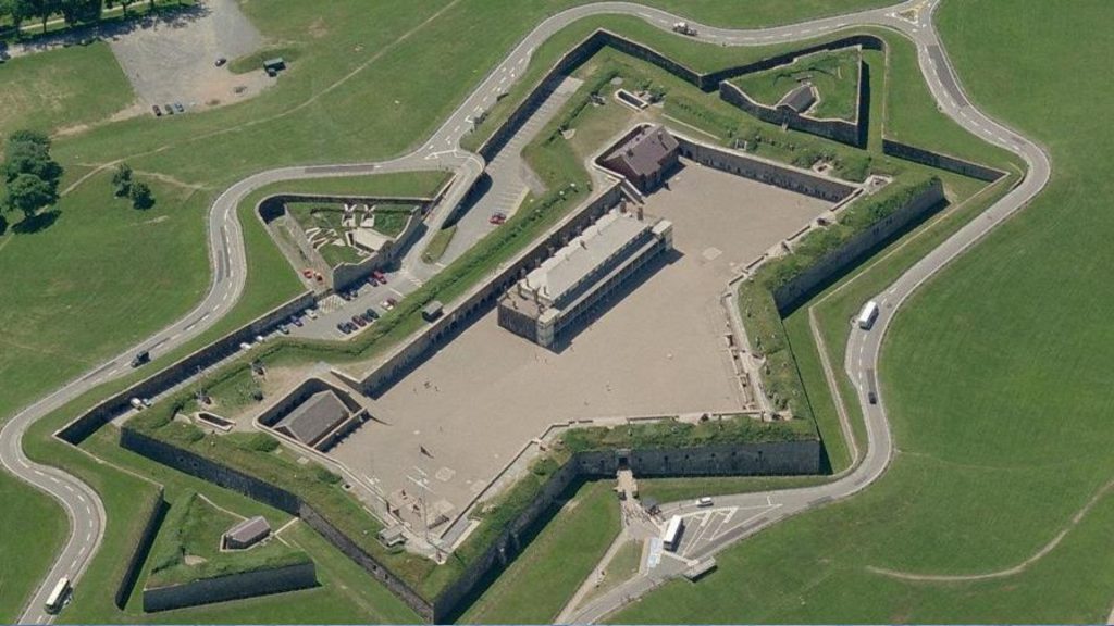 Aerial view of the Halifax Citadel National Historic Site star-shaped fortress on Citadel Hill, Halifax, Nova Scotia